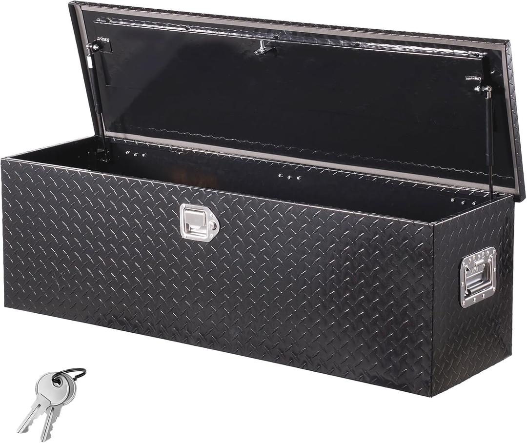 VEVOR Heavy Duty Aluminum Truck Bed Tool Box, Diamond Plate Tool Box with Side Handle and Lock Keys, Storage Toolbox Chest Organizer for Trailer, Pickup, Truck Bed, RV, 49"x15"x15", Black