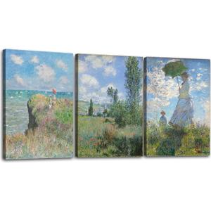 OKEXCKK Woman with a Parasol by Claude Monet Canvas Wall Art, Oil Painting Impressionism Classic Artwork Pictures for Home Decor - 12"x16"