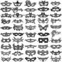 50 Pcs Lace Mask Masquerade Venetian Eyemask Halloween Woman Lace Mask for Halloween Masquerade Carnival Party Costume Ball (Black)