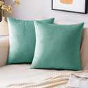 EMEMA Pack of 2 Velvet Throw Pillow Covers Decorative Square Pillowcase Soft Solid Cushion Case for Sofa Bedroom Chair Car 20x20 Inch Aqua Green