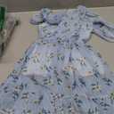 AGQT Toddler Girls Floral Print Dress Chiffon Off Shouler Casual Dress Ruffle Hem Tunic Dress Size 1-8T (5-6 Years, 7263z13# White Flower on Blue-off Shoulder)