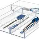 iDesign Clarity Drawer, Kitchen and Bathroom Organization Silverware, Spatulas, Gadgets, Large-Set of 3 (One Of The Drawer Has A Small Crack)