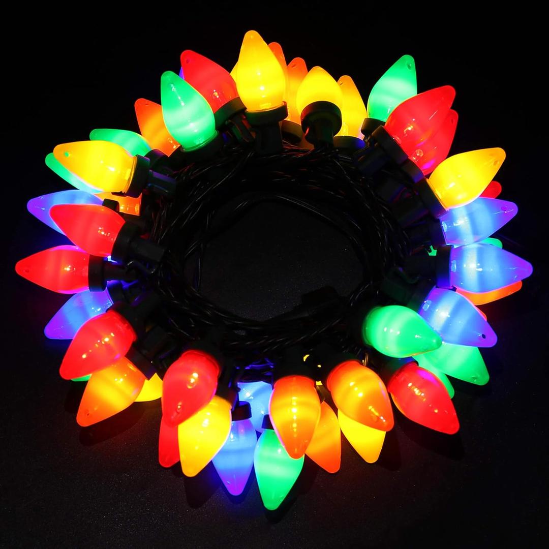 3 x C7 Bulbs Classic Christmas Lights - 50 LED 31ft Strawberry String Light - Extendable 8 Modes Funtion with Timer Fairy Lighting for Outdoor, Indoor, Party, Home, Tree Decorations (Multicolor)