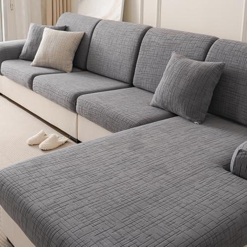 Sectional Couch Cushion Covers,Washable Thick Stretch Jacquard Fabric Couch Covers for Sectional Sofa, Skin-Friendly Slip Sofa Slipcovers for Pets (Dark Gray,Chaise Cover)