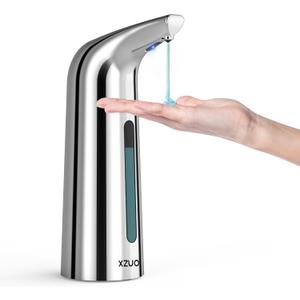 Automatic Soap Dispenser with Infrared Sensor - Adjustable 4-Level Touchless Hand Soap for Kitchen, Bathroom - Battery Operated Electric Dispenser, Durable Plastic, Smart Soap Holder (400ML Silver) (Sliver)