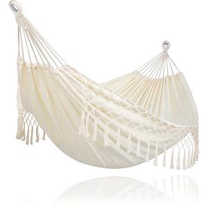 SUNCREAT Portable Camping Hammock for Outside, Heavy Duty 2 Person Hammock Bed for Tree, Beige with Tassels