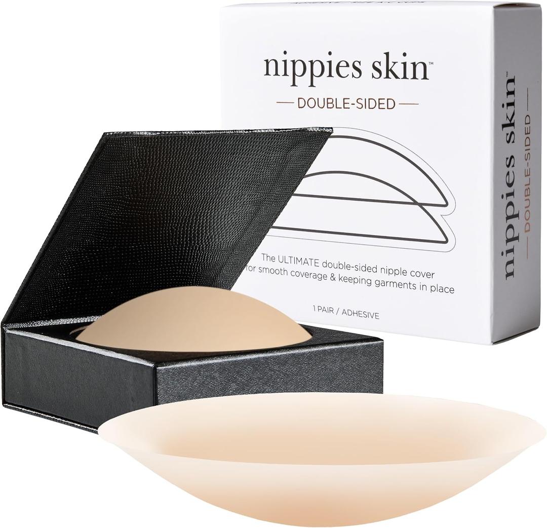Nippies Nipple Cover - Sticky On Two Sides Adhesive Silicone Reusable Nipple Pasties for Women with Travel Box (Crme)