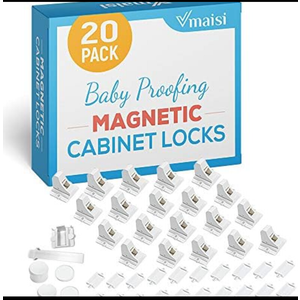 20 Pack Magnetic Cabinet Locks Baby Proofing - Vmaisi Children Proof Cupboard Drawers Latches - Adhesive Easy Installation