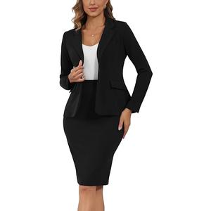 Women's 2 Piece Suit Skirt Set Business Office Formal Dress Suit Peplum Blazer Jacket Midi Pencil Skirt Suits
 (Large, Black)