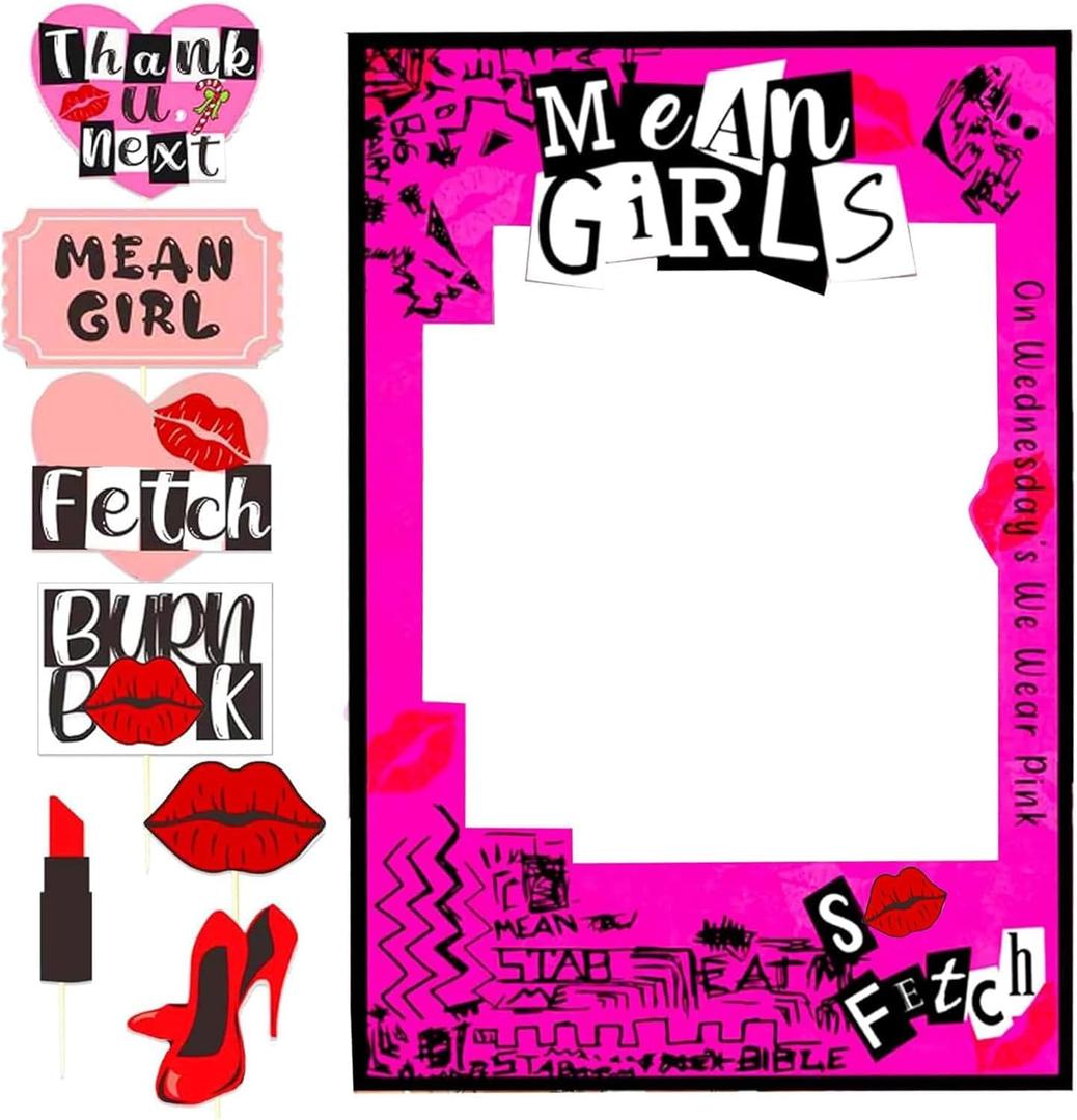 LaVenty Mean Girl Party Photo Booth Props Frame Mean Girl Party Decoration Y2k Birthday Party Decorations Hot Pink Girls Birthday Party Supplies