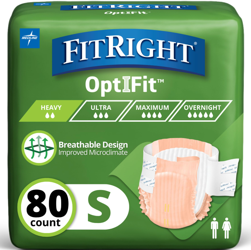 FitRight Adult Incontinence Briefs with Tabs, Moderate Absorbency, Small – Fits 20" to 32" Waist (Maximum 32"), 80 Count