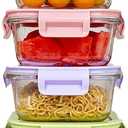 2Cup Square Glass Food Storage Containers, Small Square Food Containers With Airtight Lids Leak-proof, BPA free 16oz Glass Meal Prep Bowls, Dishwasher, Microwave, Freezer Safe (4 color)