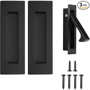 Pocket Door Handles and Edge Pull Matte Black, 6Inch Handles Hardware Latch, Recessed Finger Flush Pulls,for Closet,Sliding,Barn Door