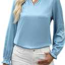 VIMPUNEC Women's Dressy Satin Blouses Fall Long Sleeve Work Shirts Business Casual V Neck Tops (Blue, XL)