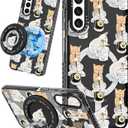 Cute Case for Samsung Galaxy S22 for Women Girls - Funny Design Compatible with Magsafe Magnetic Ring Holder Kickstand Art Cat Cafei Fashion Pattern TPU Phone Covers