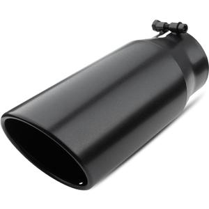 Vurkcy 4 inch Inlet Exhaust Tip, 5" Outlet 12" Overall Length Stainless Steel Exhaust Tail Pipe, Bolt-On, Rolled Edge, Slant Sleek Angle Cut, Polished Tailpipe, Black
