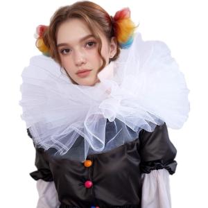 Victorian Clown Collar Renaissance Neck Ruff Retro Mesh Layered Costume Ruffle, One Size