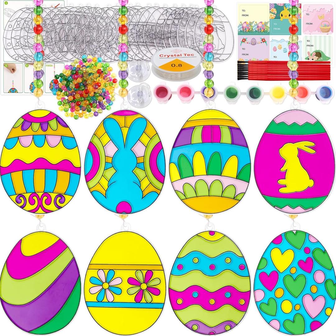 WorldBazaar Easter Egg Suncatcher Crafts for Kids 24 Sets April Bible Religious DIY Window Painting Art Suncatchers Decoration Easter Birthday Wedding Party Supplies