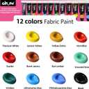 Colorful Fabric Paint Set for Clothes 12 Colors - Permanent Textile Paint Kit for Shoes, Canvas - Non-Toxic Slick Painting Set for Adults, Beginner & Artists (0.4 Fl Oz (Pack of 12))