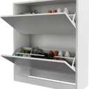 Shoe Cabinet with 2 Flip Drawers, Shoe Rack Organizer, Storage for Entryway with Adjustable Shelf, Hidden Cabinet for Hallway, Living Room, White 33" H x 28.7" W x 10.23" D