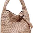 Woven Leather Bags for Women Knoted Women Handbag Designer Shoulder Bucket Purse Handmade Fashion Tote Hobo Bag Small (Beigea)