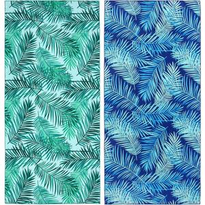 2 Pack Microfiber Beach Towel, Oversized Pool Towel 75x 35, Sand-Free Quick Drying Camping Super Absorbent Bath Blanket, Soft Breathable and Lightweight (2 Pack- Blue/Green Leaves)