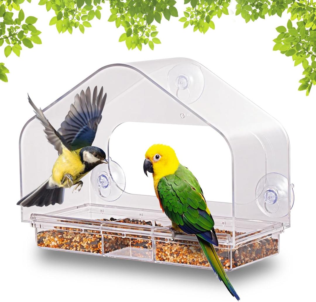 HOMEE Acrylic Bird Feeder,Clear Window Bird Feeders with Suction Cups for Outdoors Feeding Watching for Garden and Yard