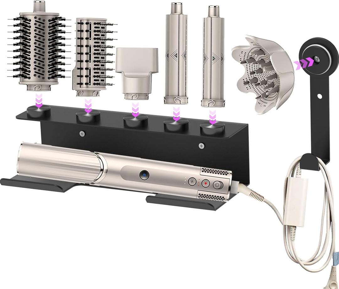 Hair Dryer Holder for Shark Flex Style, Wall Mount Holder Compatible with Shark FlexStyle, Curling Wand Organizer, Rack with Cord Hanger for Accessories Curlers Brushes Diffuser and Attachments