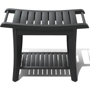 Bamboo Shower Stool Bench Waterproof with Storage Shelf for Shaving Legs or Spa Bath Seat in Bathroom & Inside Shower for Adults Seniors Elderly (24 x 13.4 x 18.5 inches+Black)