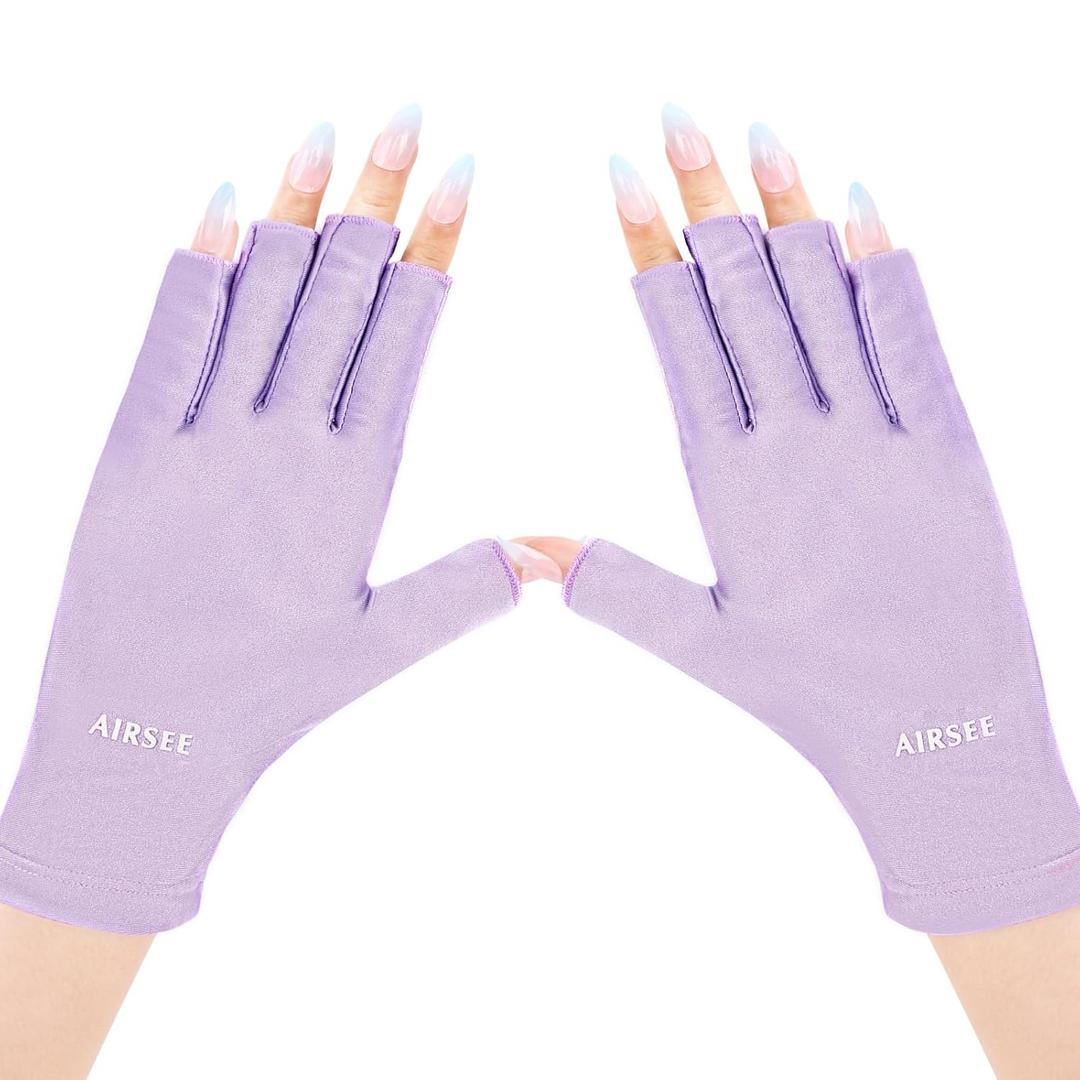 AIRSEE UV Gloves for Nail Lamp,Professional UPF50+ UV Protection Gloves for Manicures Nail Art,Fingerless Gloves That Shield Skin from The Sun and Nail Lamp (Purple)