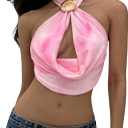 SOLY HUX Women's Backless Halter Crop Top Cowl Neck Tie Back Sexy Going Out Tops Vacation Outfits (Pink, XS)