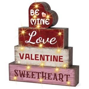 Valentines Day Decorations for Home with LED Lights Happy Valentine Party Decor Love Valentine Sweetheart Sign Tabletop Centerpieces Rustic Farmhouse Decorations for Home Office Kitchen Shelf