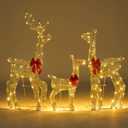 JOIEDOMI 3 Pcs 2D Christmas Elegant Golden Reindeer Family Yard Light Decorations, 180 LED Warm White Lights with Metal Stakes for Indoor Outdoor Garden Holiday Dcor, Christmas Eve Night Dcor