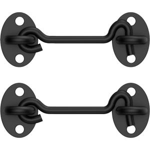 2 Pack Barn Door Latch Lock 3" Black Hook and Eye Latch with Screws, Rust-Resistant Metal Gate Latch for Window, Cabin Hooks, Sliding Door, Bathroom, Bedroom