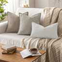 decorUhome Chenille Throw Pillow Covers 18x18 Set of 2, Thick Textured Slubby Neutral Decorative Pillow Covers with Elegant Design for Couch, Sofa, Living Room, Oatmeal