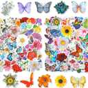 200 Pieces Mixed Butterfly Flower Stickers for Water Bottles Vinyl Waterproof Laptop Stickers Cute Decals Flower Gifts for Travel Luggage Skateboard Guitar Adults, 4 Styles