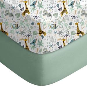 Yoofoss Pack and Play Sheets Fitted, Mini Crib Sheets 2-Pack for Pack N Play Mattress, Stretchy Playard Sheet, Soft and Breathable Green+Giraff (Pack N Play Sheets, Green + Giraffe)