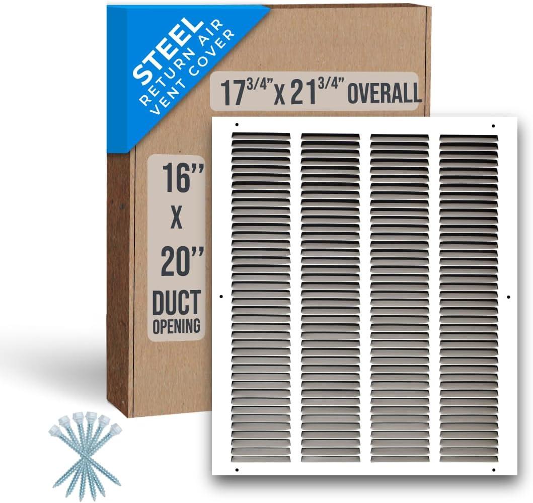 Fits 16x20 Duct Opening | Steel Return Air Grille by Handua | Vent Cover Grill for Sidewall and Ceiling | White | HVAC Cold Air Intake Grille | Outer Dimensions: 17.75"W X 21.75"