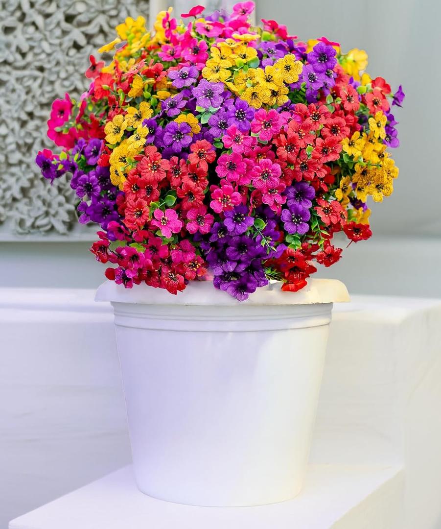 12-Pack Fake Mums Plants Artificial Fall Flowers for Outdoor Indoor Porch Yard Garden Decor, Faux Flower Daisy with Eucalyptus Leaves Boxwood Porch Patio (Daisy-4 Colors Mixed)