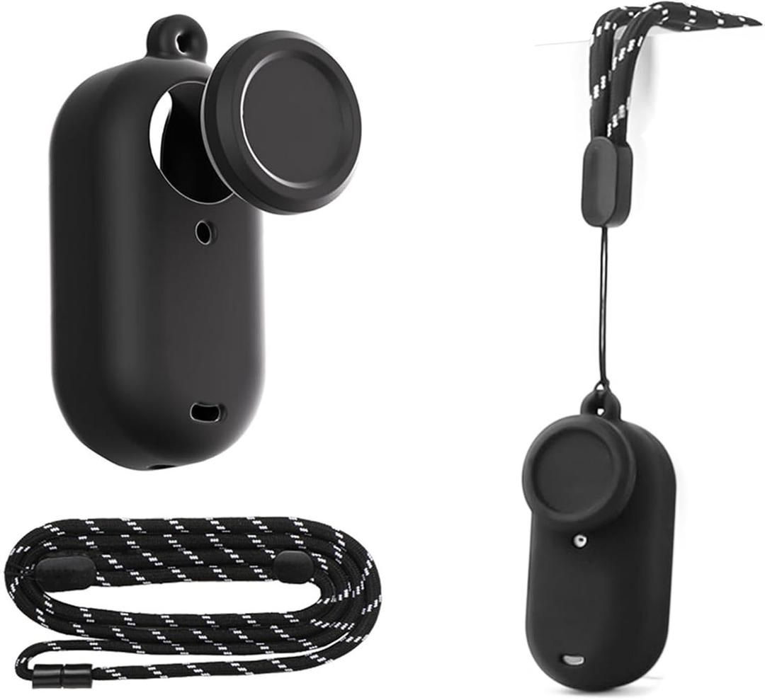 Silicone Protective Case Compatible for Insta360 GO 3S, Action Camera Soft Shell With Lens Cap + Neck Strap Lanyard (Black)