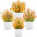 Der Rose 4 Pack Fall Fake Plants Mini Artificial Greenery Potted Plants Fall Decorations for Home Decor Indoor Office Table Room Farmhouse Bathroom Fall Decor (Orange)