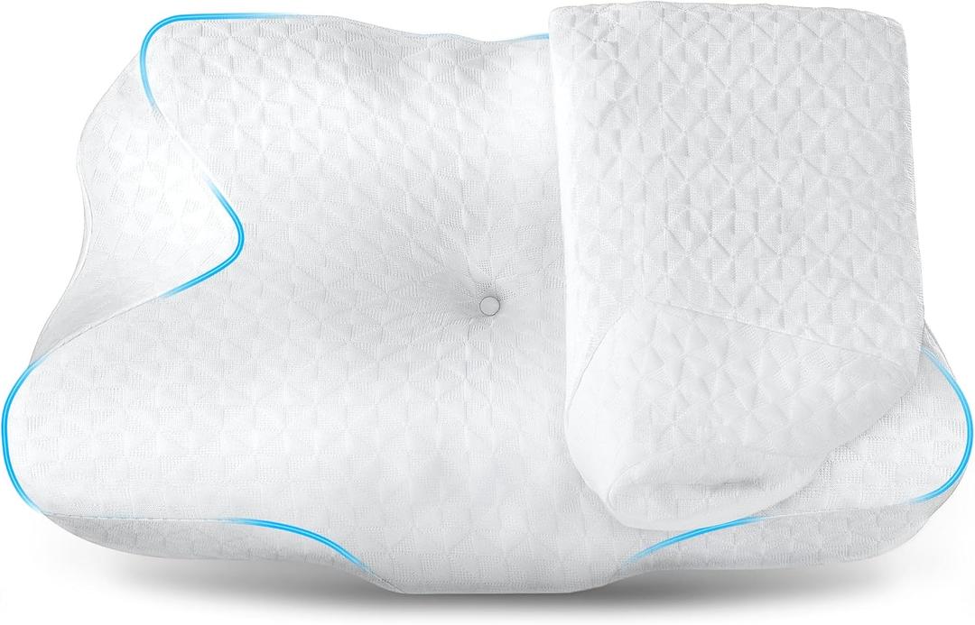 Cervical Pillowcase, Memory Foam Pillow for Neck Shoulder Pain Relief, Ergonomic Orthopedic Contoured Cooling Neck Bed Pillow for Side, Back and Stomach Sleepers (Pure White)