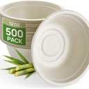 Goodluck 500 Pack Natural Brown 12 oz Compostable Deep Bowls, Heavy Duty Bagasse Disposable Paper Bowls, Microwave Safe Sugarcane Fiber Bowls for Soup, Salad, Cereal & Meal Prep