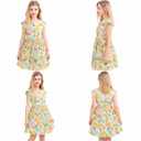 2 x Girls Floral Print Summer Sundresses with Ruffle Flutter Sleeve in Soft Cotton A-Line Smocked Flowy Design for Casual Boho Style Ages 4-12 Years, 170