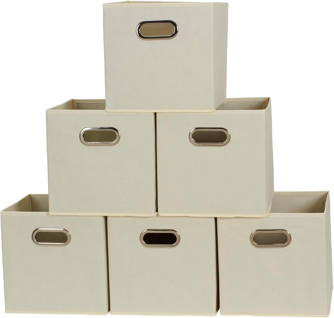 Household Essentials 82-1 Foldable Fabric Storage Bins | Set of 6 Cubby Cubes with Handles | Natural (Cream)