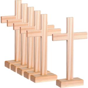 Suzile 6 Pcs Christian Wooden Crosses Centerpiece Bulk for Craft Easter Nativity Tabletop Standing Baptism Religious Church Cross Sunday School First Communion Party Favors, 8.66 x 4.72 Inch