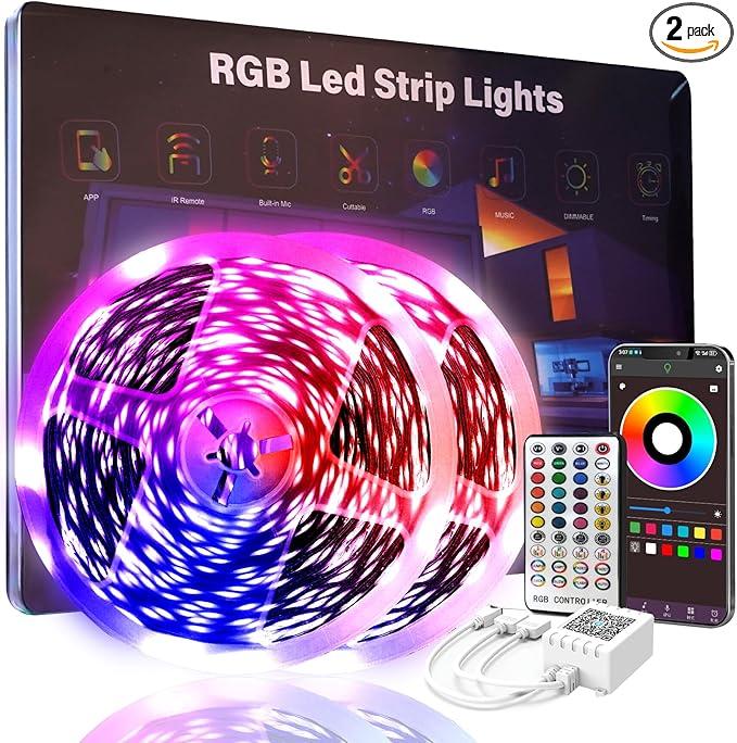 200 FT Led Lights for Bedroom (2 Rolls 100 FT), Music Synchronized Smart Led Strip Lights, Ultra Long with Remote Application Control Bluetooth LED Lights, Color Change RGB Light