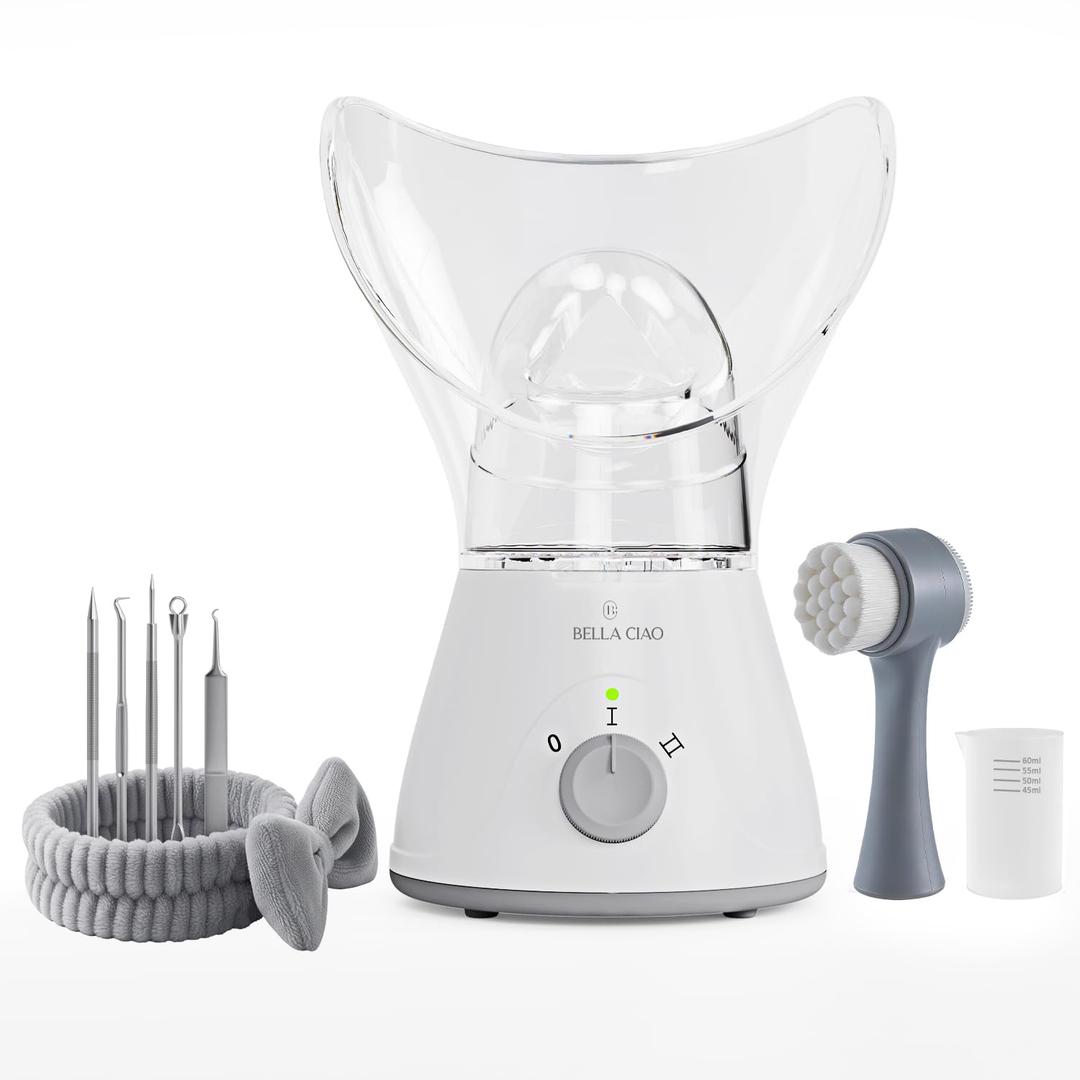 Bella Ciao Face Steamer, 11 Pc Facial Kit, Home Spa Kit, Gray/White