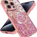 BITOBE Designed for iPhone 15 Pro Glitter Case Cheetah Print Design, Luxury Sparkly Shockproof Slim Leopard Bumper with Camera Protection for Women Girls Men 6.1"- Pink