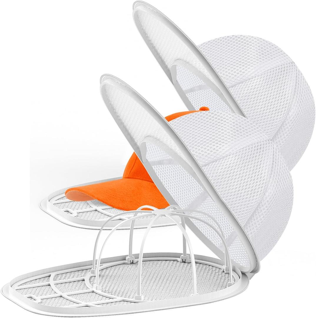 Eiito Hat Washer for Washing Machine,Hat Cleaner for Baseball Caps with Frame Cage and Mesh Bag2Pack White